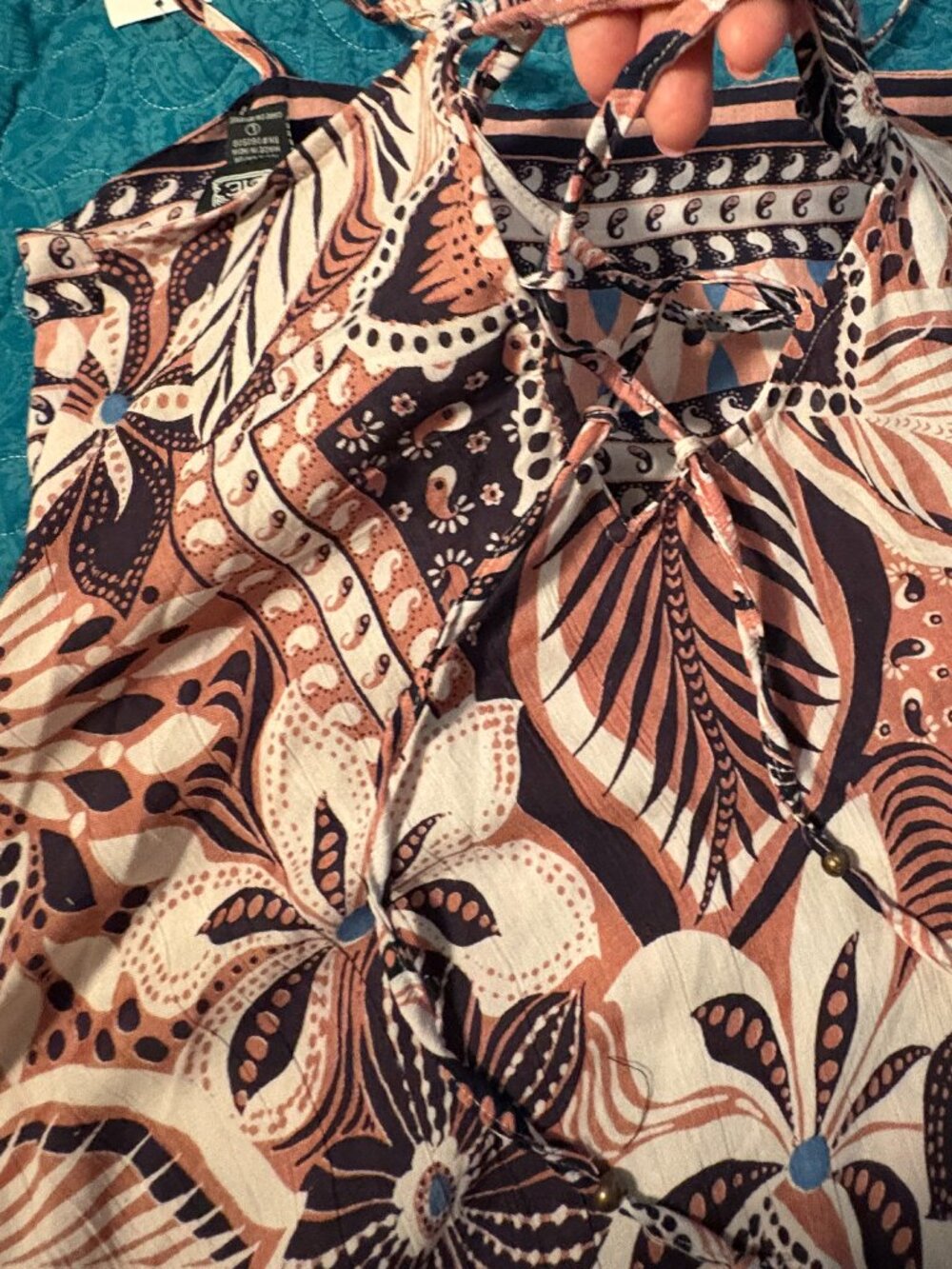 Angie Printed Square Neckline Lace Up Back Spaghetti Straps Dress Size L. NWOT - Picture 6 of 6